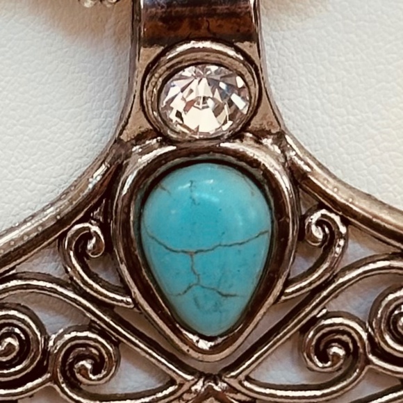 925 Sterling Silver Chain w/Whale/Mermaid Tail, Howlite & Cz. Pale Blue Beads. - Picture 3 of 4